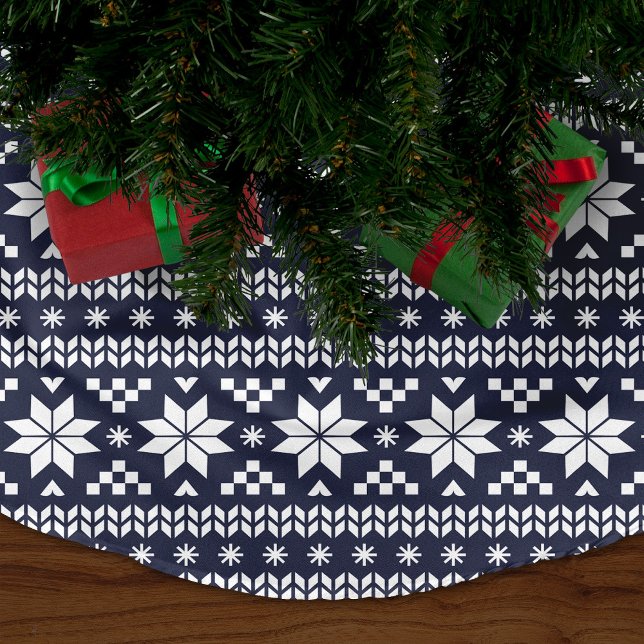 Navy Blue und White Fair Isle Pattern Polyester Weihnachtsbaumdecke (Von Creator hochgeladen)