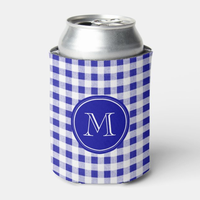 Navy Blue und White Gingham, Ihre Monogram Dosenkühler (Kanne Vorderseite)