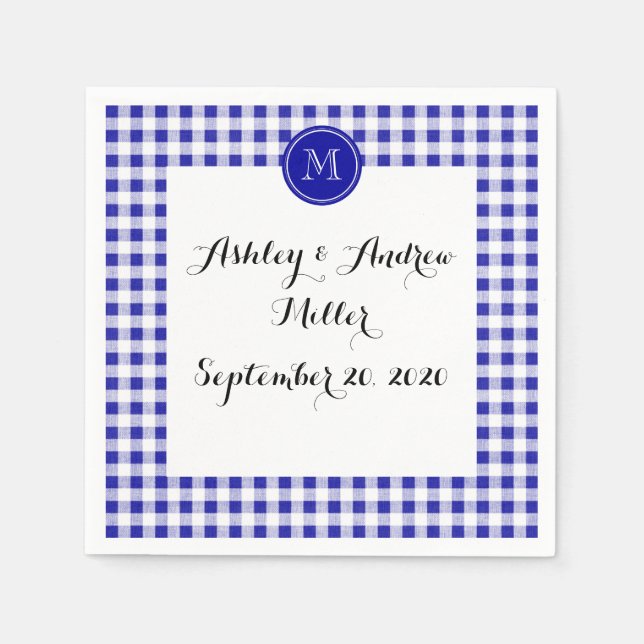Navy Blue und White Gingham, Ihre Monogram Serviette (Vorderseite)