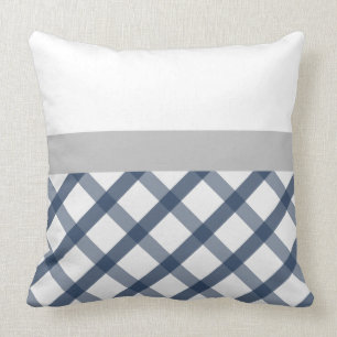 Navy Blue und White Gingham mit hellgrauem Akzent Kissen