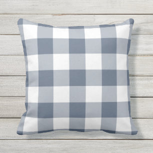 Navy Blue und White Gingham Muster geprüft Kissen