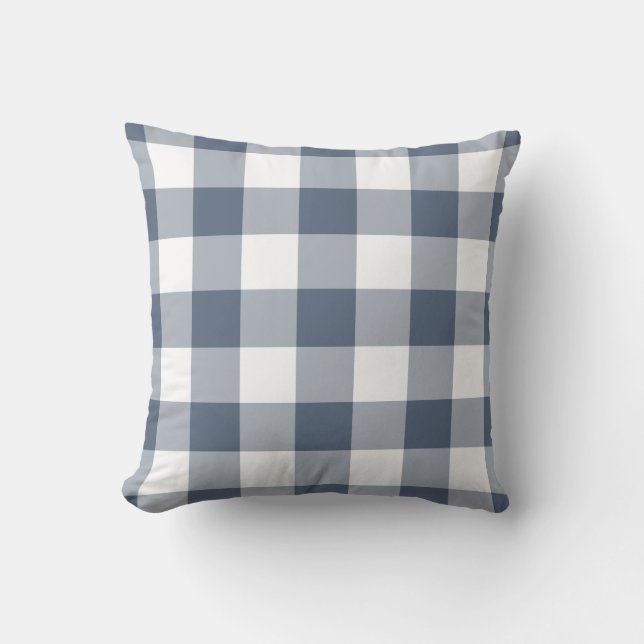 Navy Blue und White Gingham Pattern Kissen (Vorderseite)