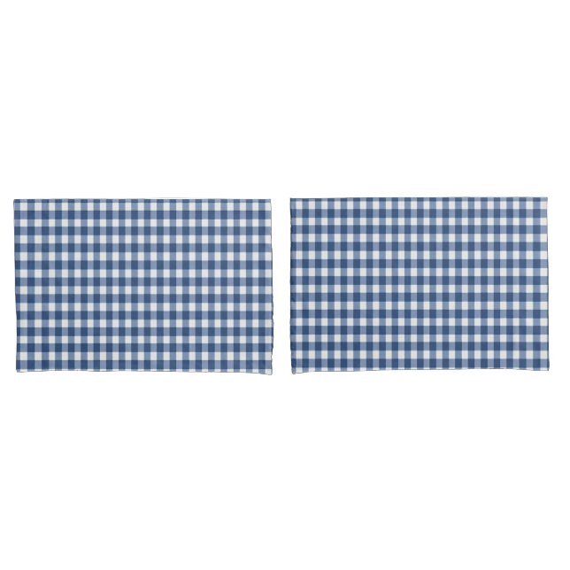Navy Blue und White Gingham Pattern Kissenbezug (Vorderseite-Set)