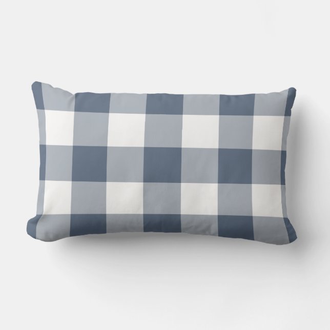 Navy Blue und White Gingham Pattern Lendenkissen (Vorderseite)