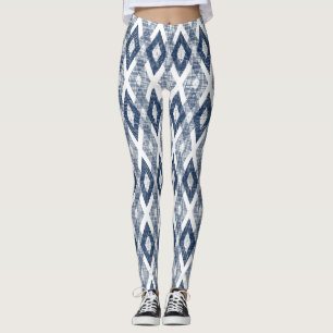 Navy Blue und White Grunge Harlequin Muster Leggings