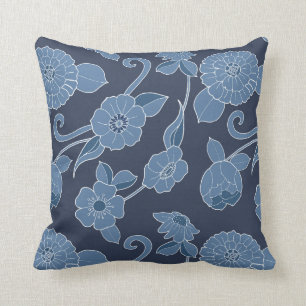 Navy Blue und White Hamptons Fett Blumenmuster Kissen