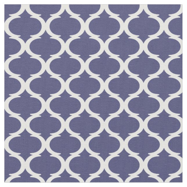 Navy Blue und White Hamptons Quatrefoil Trellis Stoff (Nahaufnahme)