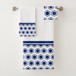Navy Blue und White Hexagonal Muster Badhandtuch Set
