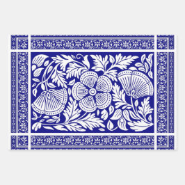 Navy Blue und White Indian Floral Pattern Geschenkpapier Set