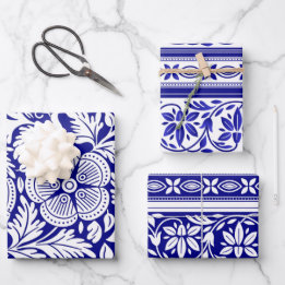 Navy Blue und White Indian Floral Pattern Geschenkpapier Set