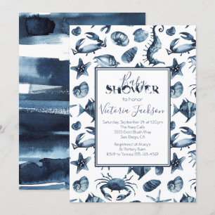 Navy Blue und White Marine Boy Baby Dusche Einladung