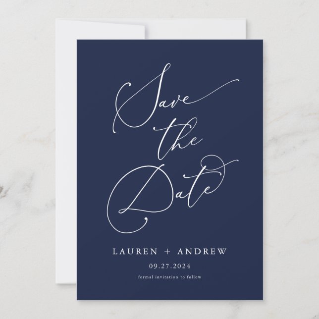Navy Blue und White Minimalistisch 2 Save the Date Einladung (Vorderseite)