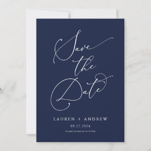 Navy Blue und White Minimalistisch 2 Save the Date Einladung