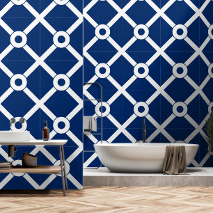 Navy Blue und White Modern Lattice Tapete