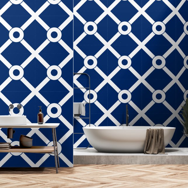 Navy Blue und White Modern Lattice Tapete (Badezimmer)