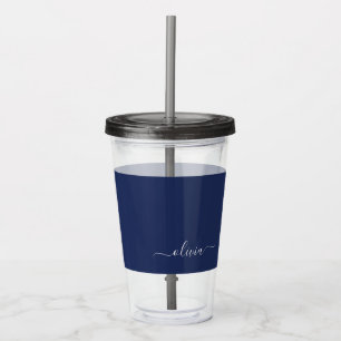 Navy Blue und White Modern Monogram Acryltrinkbecher