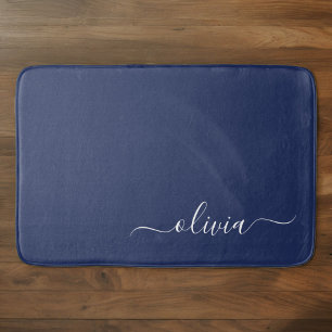 Navy Blue und White Modern Monogram Badematte