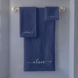 Navy Blue und White Modern Monogram Badhandtuch Set