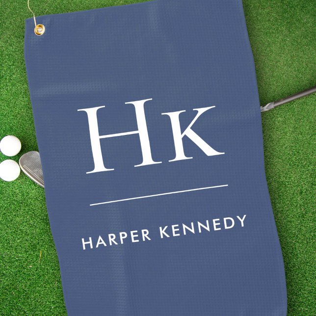 Navy Blue und White Modern Monogram EleganCustom Golfhandtuch (Von Creator hochgeladen)