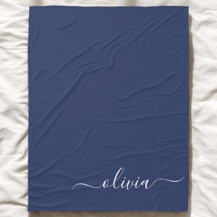 Navy Blue und White Modern Monogram Fleecedecke