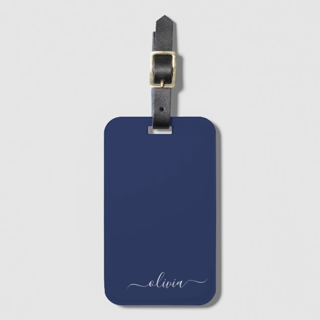 Navy Blue und White Modern Monogram Gepäckanhänger (Vorderseite Vertikal)