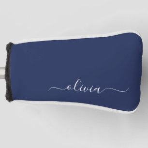 Navy Blue und White Modern Monogram Golf Headcover