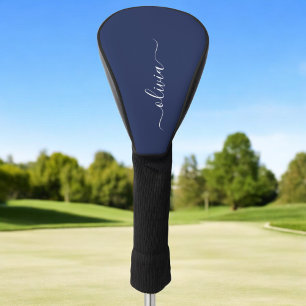 Navy Blue und White Modern Monogram Golf Headcover