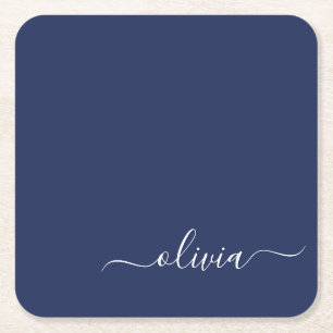 Navy Blue und White Modern Monogram Rechteckiger Pappuntersetzer
