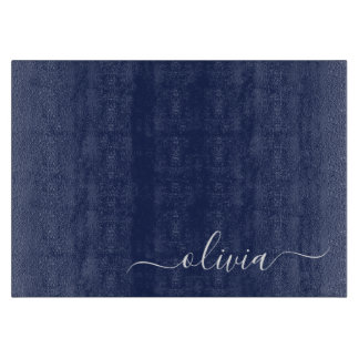 Navy Blue und White Modern Monogram Schneidebrett