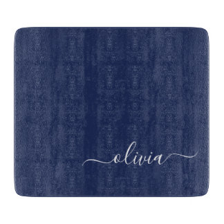 Navy Blue und White Modern Monogram Schneidebrett