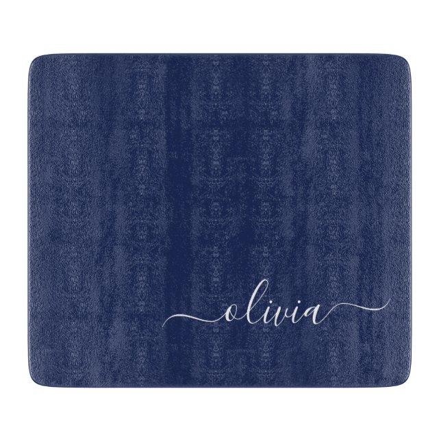 Navy Blue und White Modern Monogram Schneidebrett (Vorderseite)