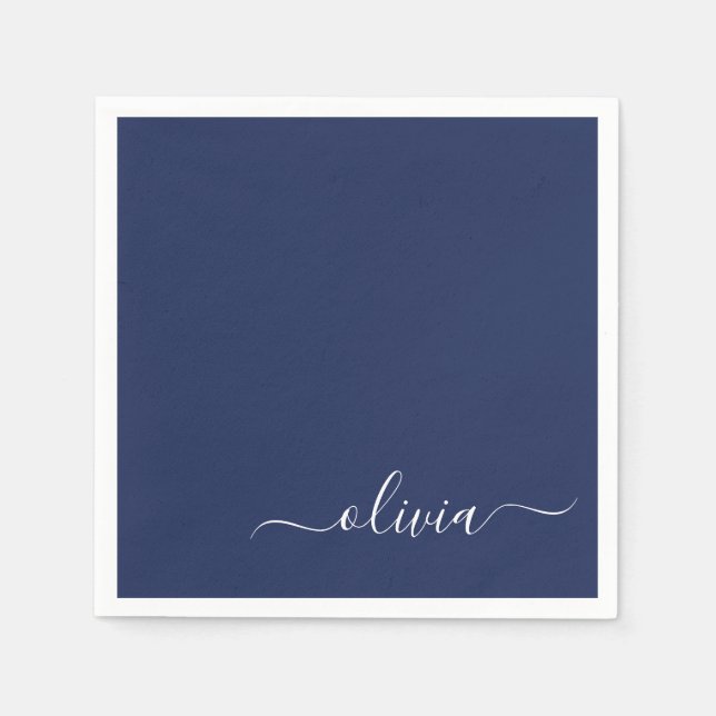 Navy Blue und White Modern Monogram Serviette (Vorderseite)