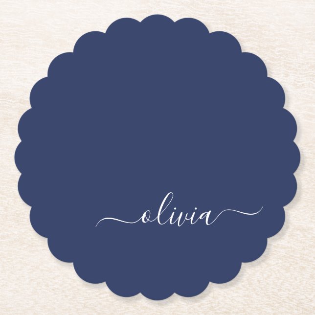 Navy Blue und White Modern Monogram Untersetzer (Vorderseite)