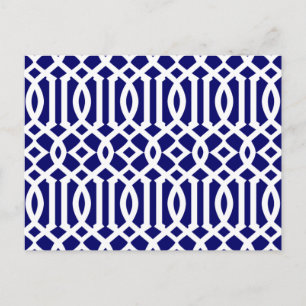Navy Blue und White Modern Trellis Muster Postkarte