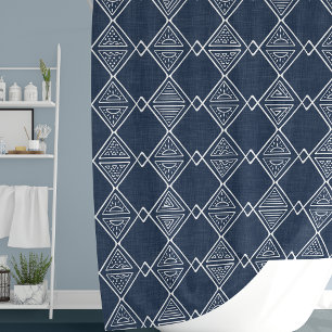 Navy Blue und White Mudclow Inspirierte Tribal Pri Duschvorhang