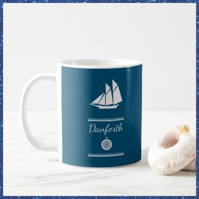 Navy Blue und White Nautic Kaffeetasse (Von Creator hochgeladen)