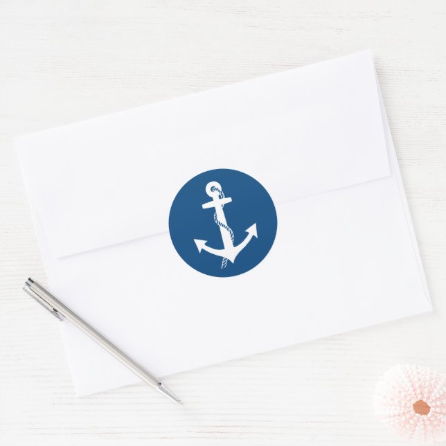 Navy Blue und White Nautical Anchor Stickers (Umschlag)