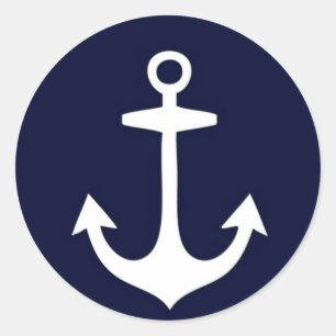 Navy Blue und White Nautical Inspiriert Runder Aufkleber