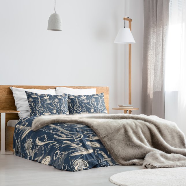 Navy Blue und White Nautical Pattern Kissenbezug (Von Creator hochgeladen)