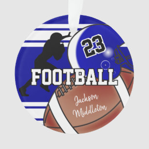 Navy Blue und White Personalize Football Ornament