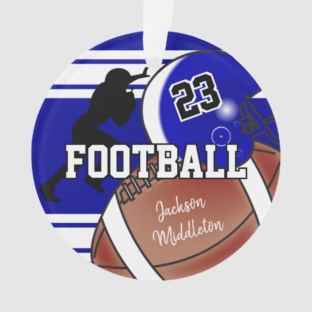 Navy Blue und White Personalize Football Ornament (Vorderseite)