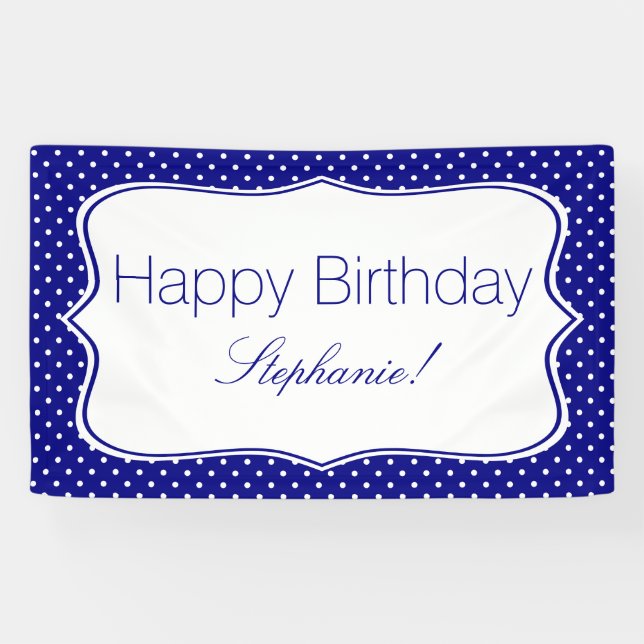 Navy Blue und White Polka Dot Birthday Party Banner (Horizontal)