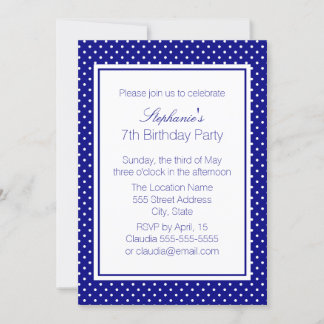 Navy Blue und White Polka Dot Birthday Party Einladung