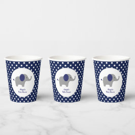 Navy Blue und White Polka Dot Elephant Baby Dusche Pappbecher