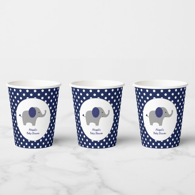 Navy Blue und White Polka Dot Elephant Baby Dusche Pappbecher (Multi)