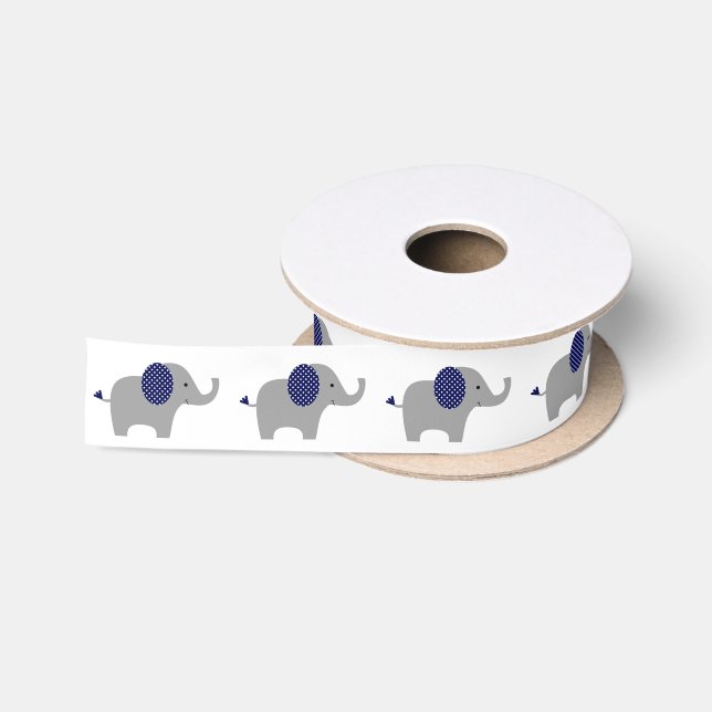 Navy Blue und White Polka Dot Elephant Satinband (Spule)