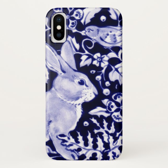 Navy Blue und White Rabbit Bunny Bird Chinoiserie Case-Mate iPhone Hülle (Rückseite)