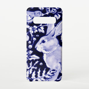 Navy Blue und White Rabbit Bunny Bird Chinoiserie Samsung Galaxy S10 Hülle