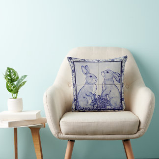 Navy Blue und White Rabbit Tile Pillow Dedham Nied Kissen