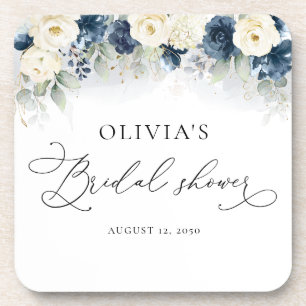 Navy Blue und White Roses Brautparty Getränkeuntersetzer